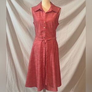 Sharagano Sleeveless Button-Front Midi Dress in Rose Red